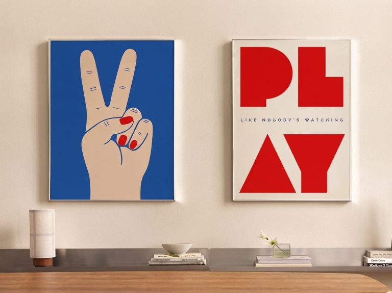 Gallery wall styling reference, framed graphic prints