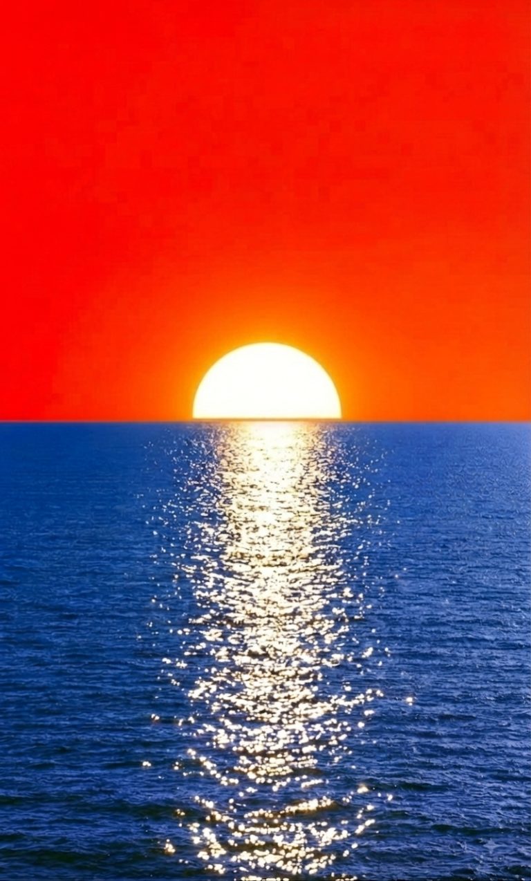 Minimalist orange and blue sunset seascape